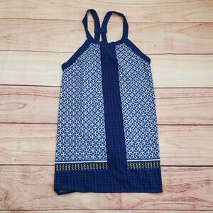 Studio M Blouse Womens XL Blue White Geometric Print Sleeveless Casual Ladies
